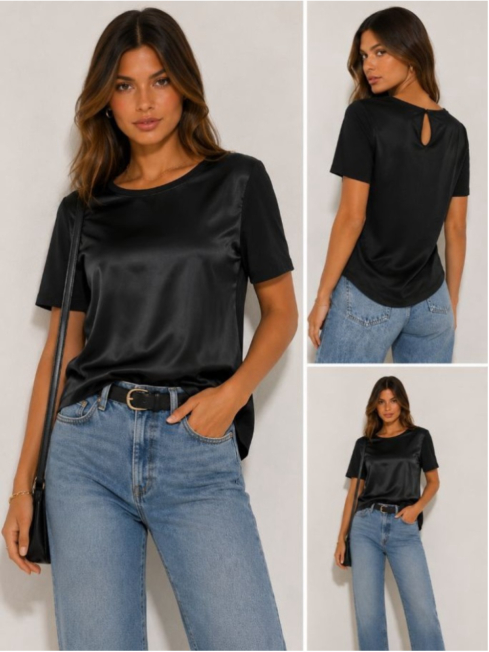 Nordstrom Black Modal Blend Keyhole Back Short Sleeve Top Size Small NWOT
